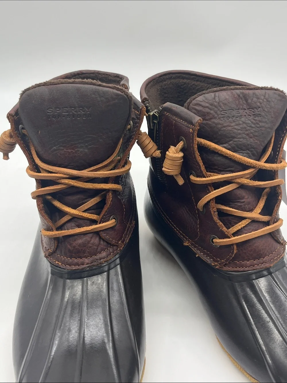Sperry Brown Leather and Black Rubber Duck Boots